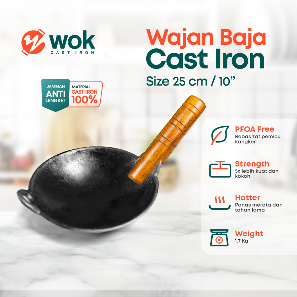 Wajan Baja Cor Cekung 10” (25cm) Tebal/wajan nasi goreng/kuali besi cor cast iron/wajan penggorengan