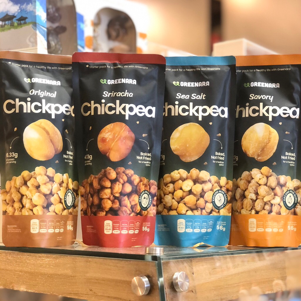 

Greenara Natural Roasted Chickpea / Kacang Arab Panggang Rasa / Snack Sehat | 4 rasa: Sriracha, Original, Sea Salt & Savory | Snack Tinggi Protein