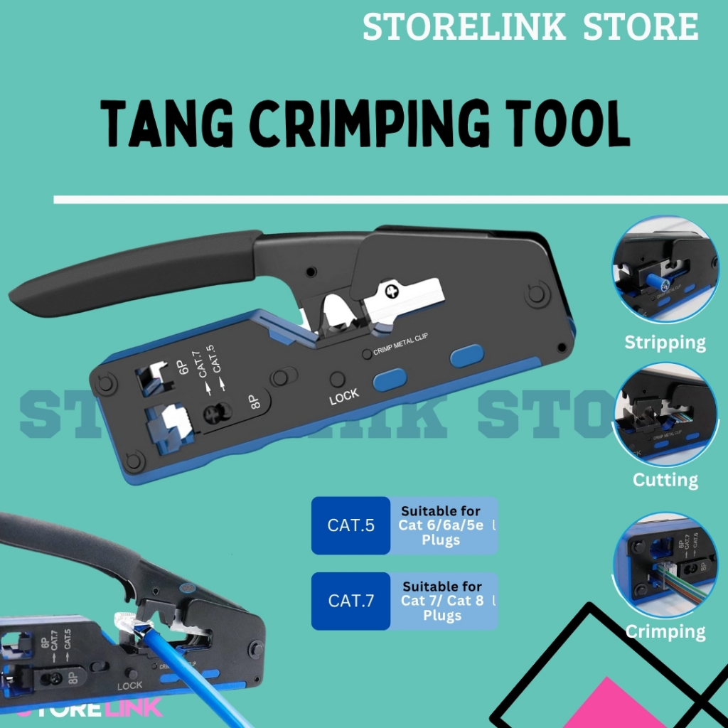 Alat Crimping RJ45 Alat Crimping Ethernet Pemotong Kawat Crimper Untuk Konektor Cat7 Cat6a Cat6 Cat5