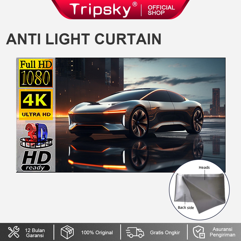 RUMPIN Tripsky Layar Proyektor Dinding Screen 72/100inch Kain Layar Proyektor