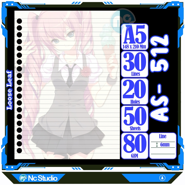 

Loose leaf Kertas binder A5 Isi 50 Lembar Polos karakter Anime Sexy Miku Gadis kartun seksi Buku Refil isi ulang lucu warna warni bergambar garis Repil Vol-