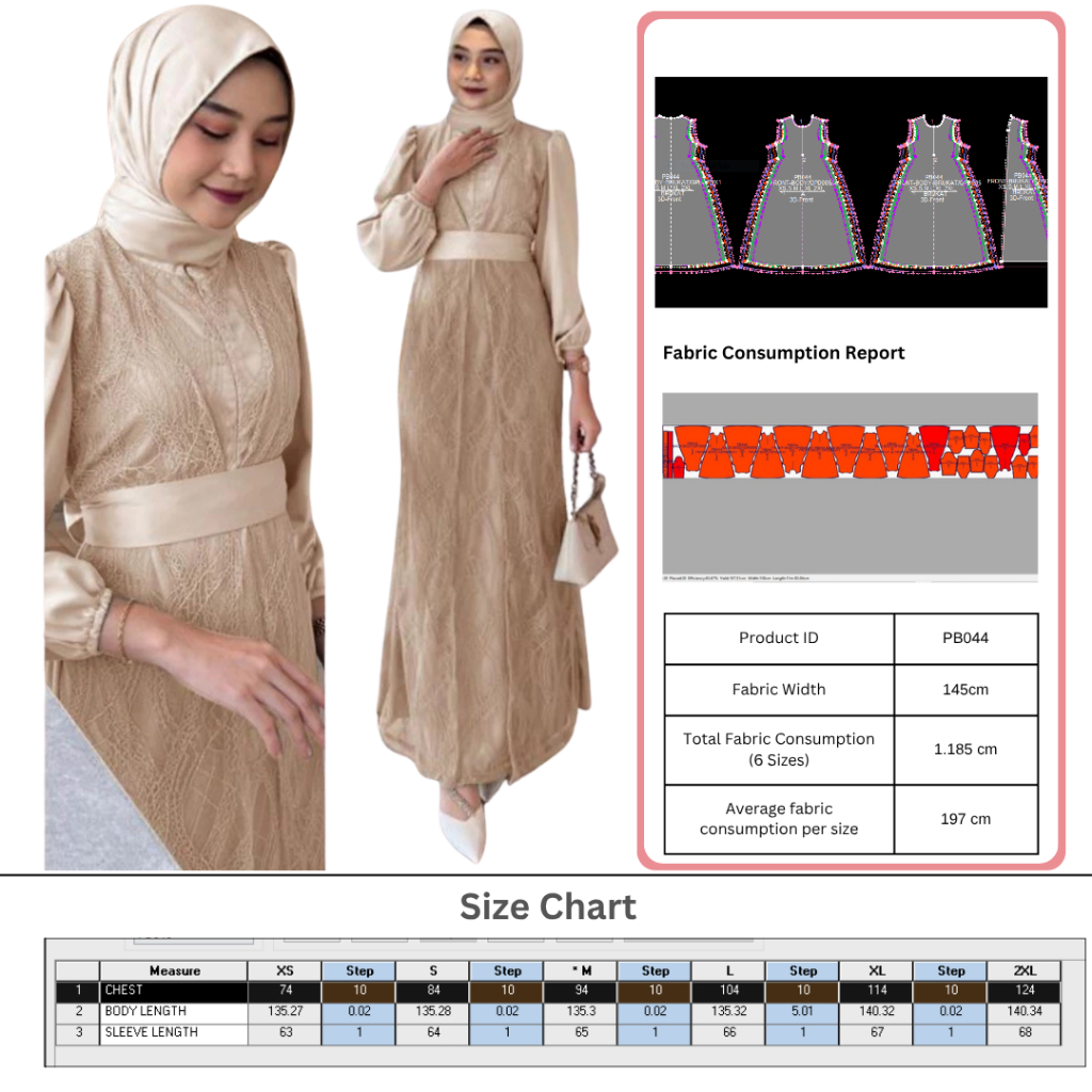 PB044 | Pola Jiplak | Pola Instan | Pola Baju | Dress | Gamis Pesta | Polabook