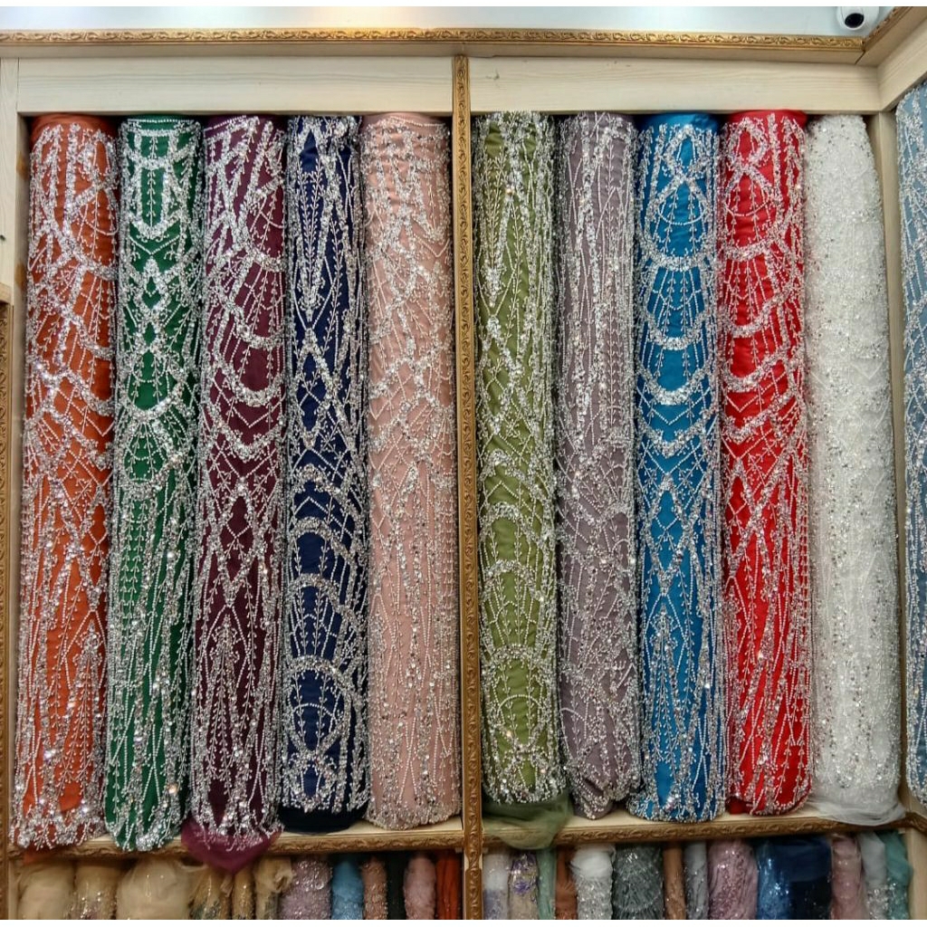 KAIN TILE PAYET KOREA PERMATA/TULLE PAYET 0.5M/TULLE FULL PAYET SWAROVSKI/GAUN PENGANTIN