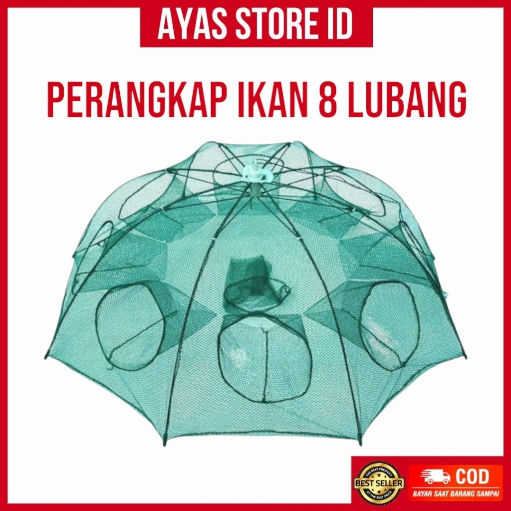 Perangkap Ikan Bubu Payung 8 Lubang Rangka Besi Kokoh
