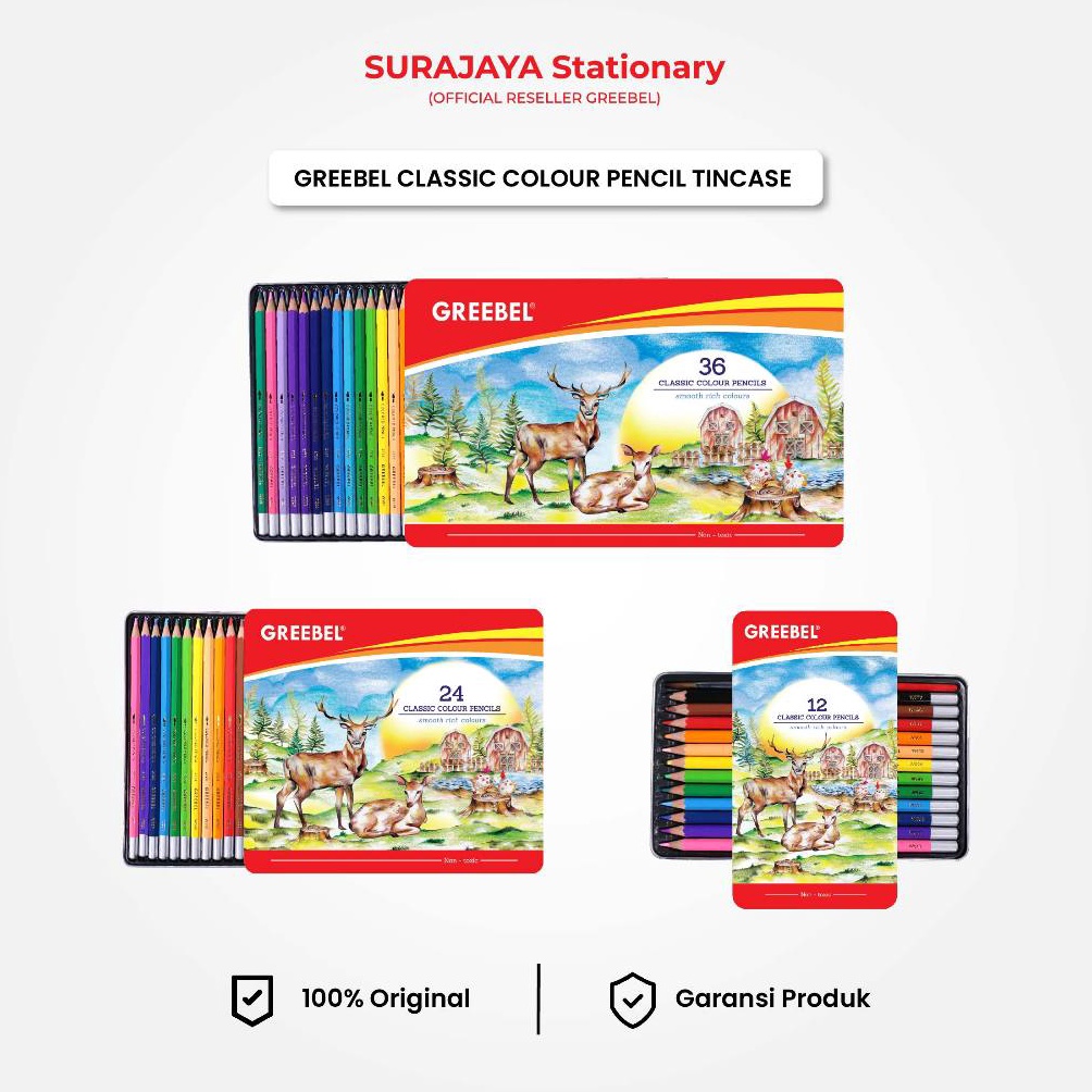 

KODE B6W Pensil Warna Greebel Classic Colour Tin Case 12 24 36 Warna Coloring Pencil