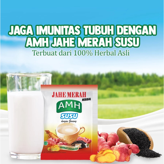 

AMH JAHE MERAH & SUSU 1 Renceng isi 10 Super Plus Gingseng Habbatussauda Madu | Luna.on