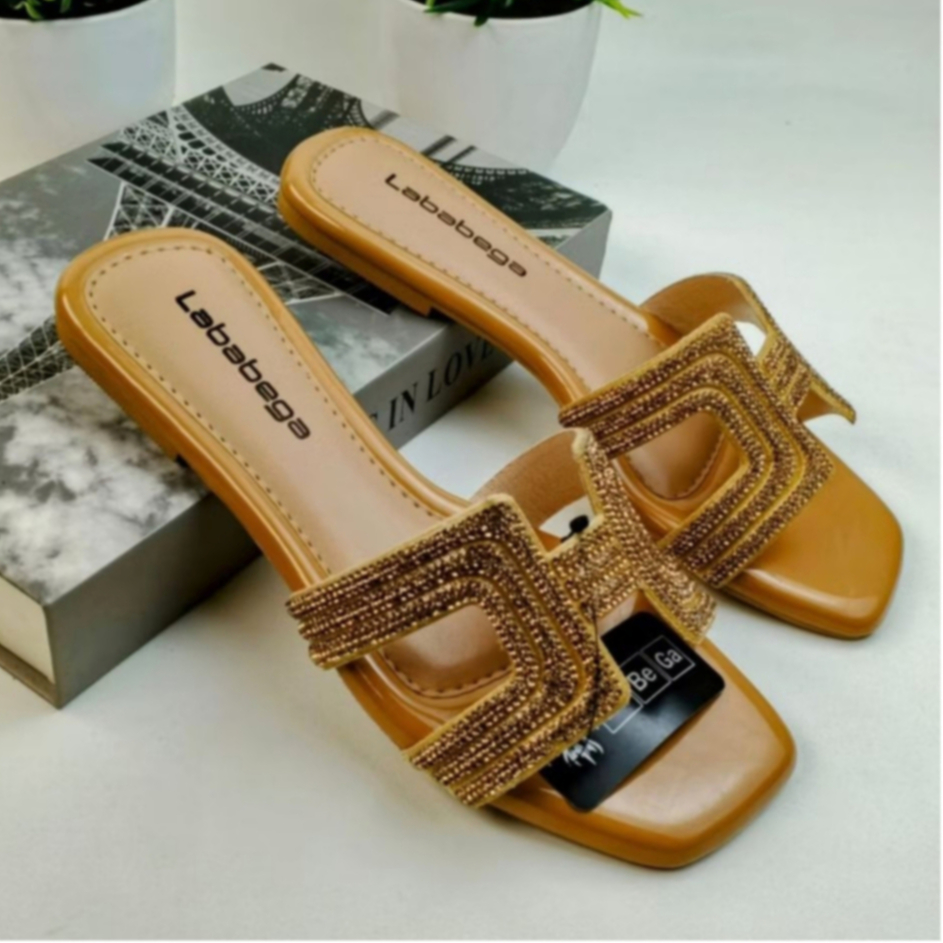 Sendal Flat Wanita  | Sandal Teplek Gliter Size 36-42 Ukuran Jumbo |Lababega Shoes