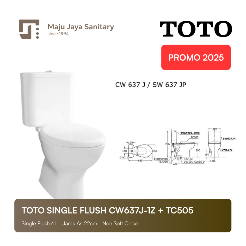Kloset Duduk TOTO CW637 / Closet Duduk / Toilet Duduk Komplit Jet Shower