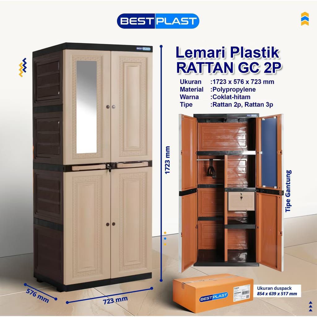 LEMARI PLASTIK 2 PINTU BESTPLAST / LEMARI PLASTIK 2 PINTU GANTUNG ADA CERMIN