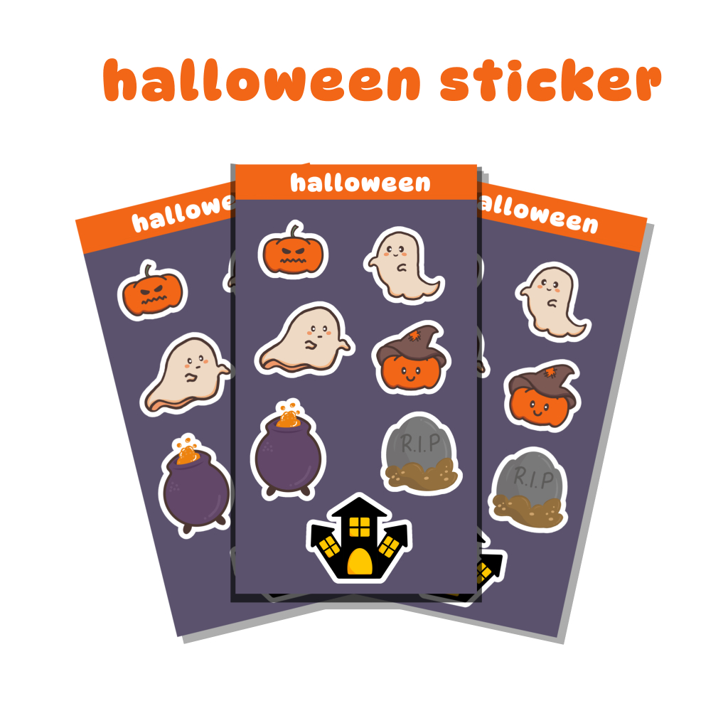 

Stiker halloween lucu, sticker halloween untuk dekorasi journal planner scrapbook diy