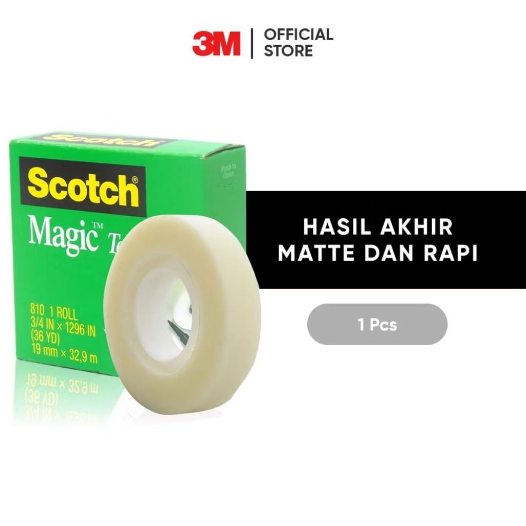 

3M Scotch Magic Tape Isolasi Transparan Cat.810 M36 (3/4 Inch × 36 YD) 19mm × 32,9m Tanpa Residu Dan Tidak Berbekas