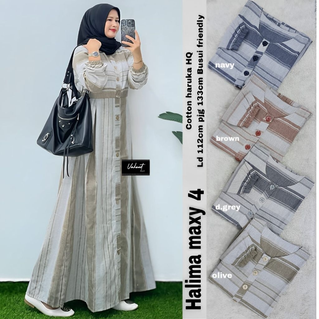 HALIMA #4 MAXY ORI VALENT HIJAB  MAXY DRESS CASUAL GAMIS MOTIF KOTAK BAHAN KATUN PREMIUM
