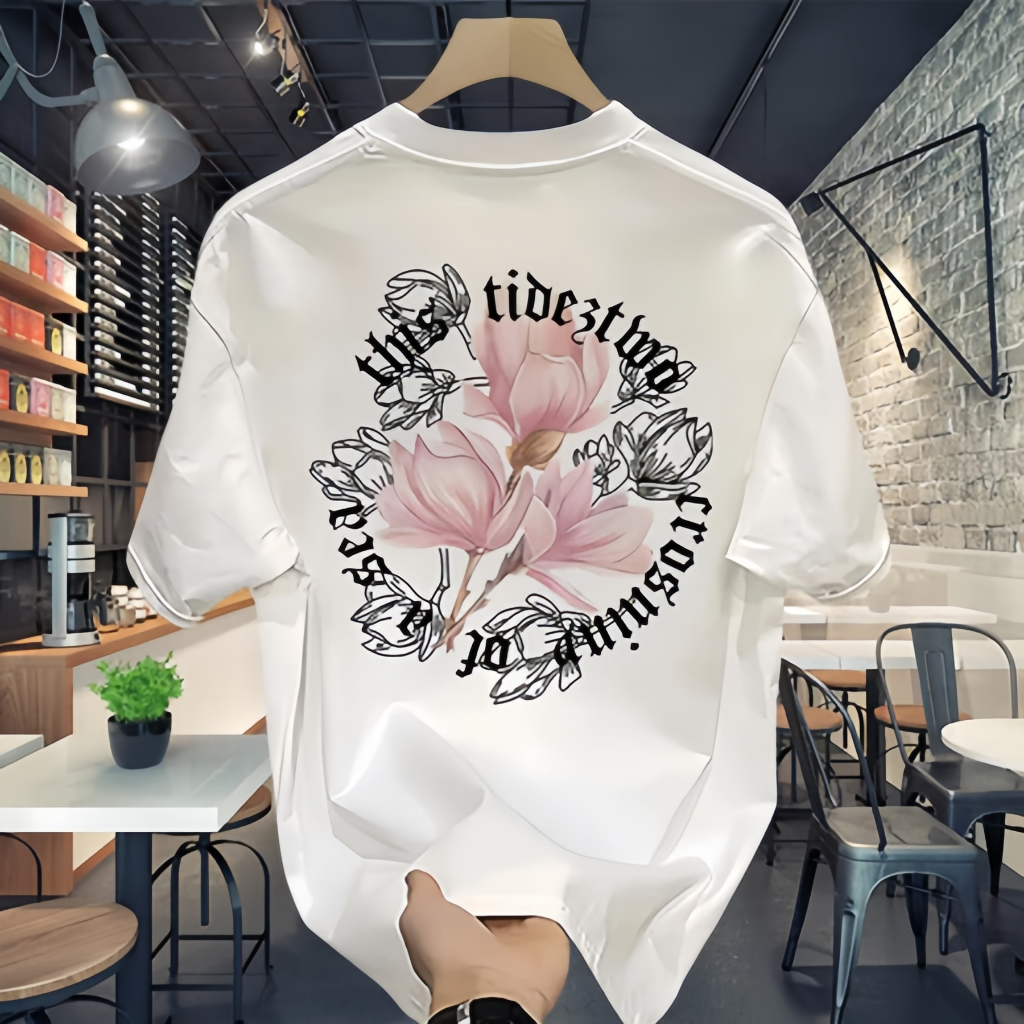 （COD）100% Pure Cotton Chrome Hearts Black White Flower Outlets Tee - Oversized Boxy Fit for Men & Wo