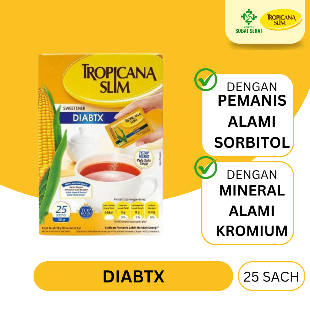 

Tropicana Slim Sweetener DIABTX 25 Sachet - Pemanis Alami Untuk DIabetesi