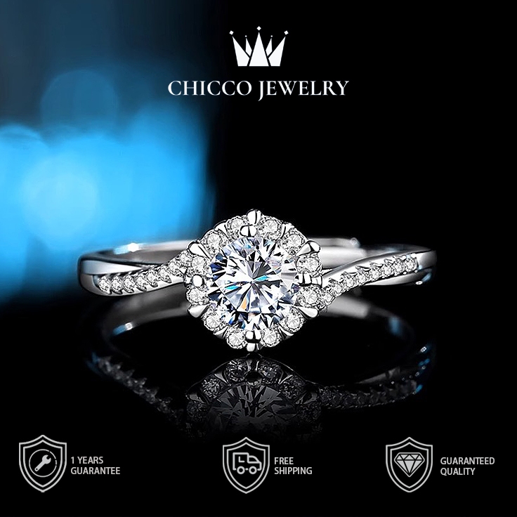 JKI Cincin Wanita Cincin Tunangan Elegan Wanita 6 Cakar Anti Luntur CHICCO Jewelry Bisa Disesuaikan,