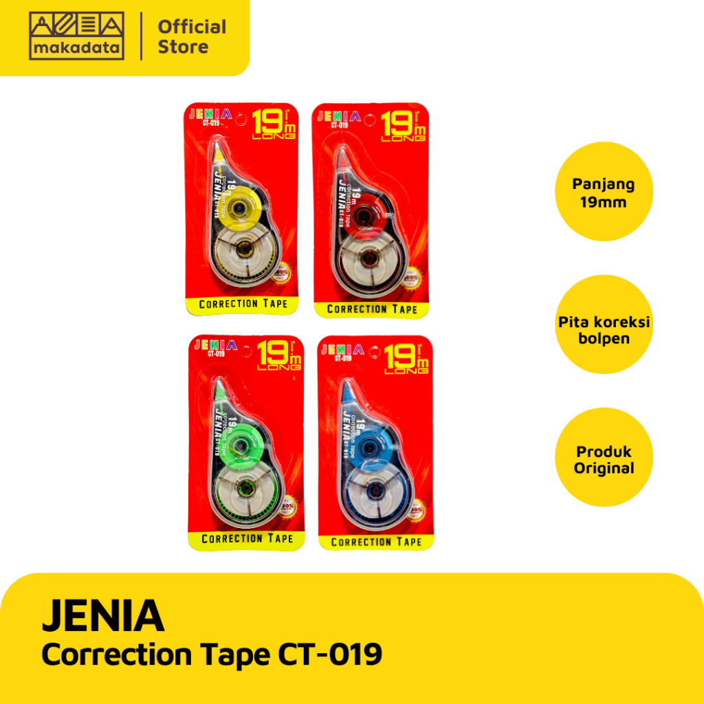 

STIPO KERTAS / TIP-EX / CORRECTION TAPE JENIA CT019 19M (1 PCS) MURAH