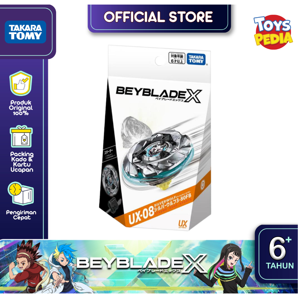 NEW PRODUCT BEYBLADE X S1 UX-08 STARTER SILVER WOLF 3-80FB MAINAN GASING ANAK ANGGIT DIAMOND