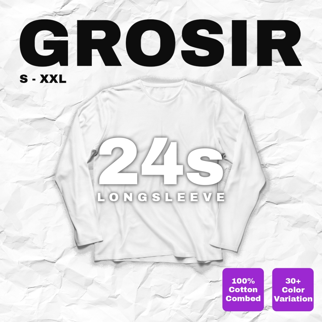 Grosir Kaos Polos 100% Cotton Combed 24s Lengan Panjang S-XXL