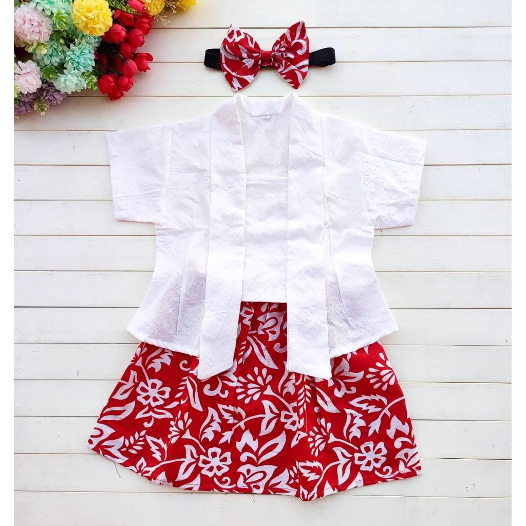 Setelan Kebaya Merah Putih Anak 0-10 tahun | Kebaya Batik Kemerdekaan Merah putih | Kebaya batik ana