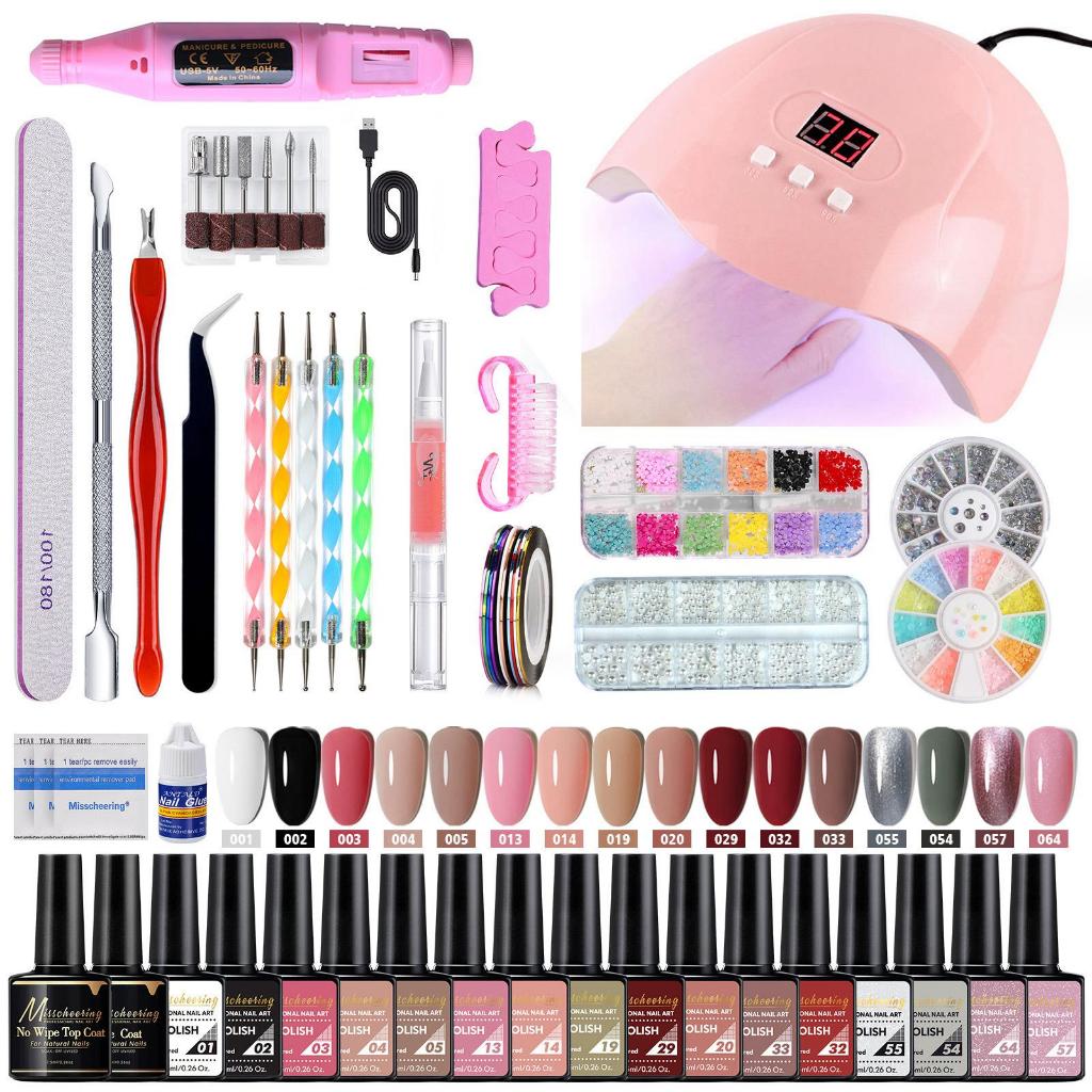 Paket Murah Nail Art Set Lengkap 35 in 1 Paket Nail Art – Gel Nail Kit Lengkap Lampu UV & Mesin Bor