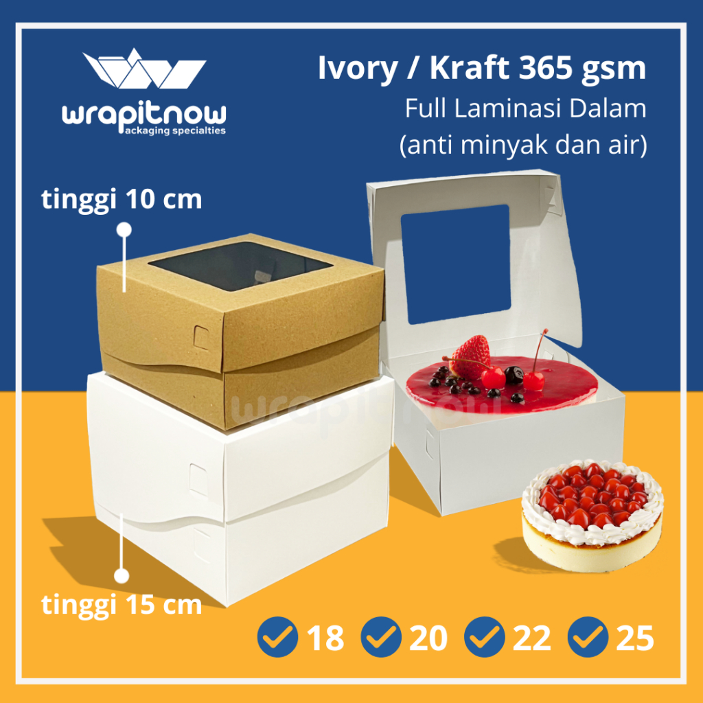 

Dus 15x15x10 18x18x10 20x20x10 22x22x10 25x25x10 Dus Bolu Chiffon Puding Cupcake Pabrik Dus Kue Tart