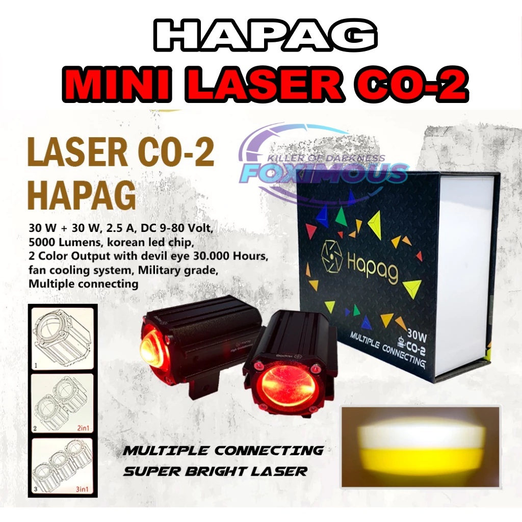 HAPAG Mini Laser CO-2 1 Mata Lampu Tembak Sorot Co2 Hapag 30 Watt Plus Demon Merah Sepasang