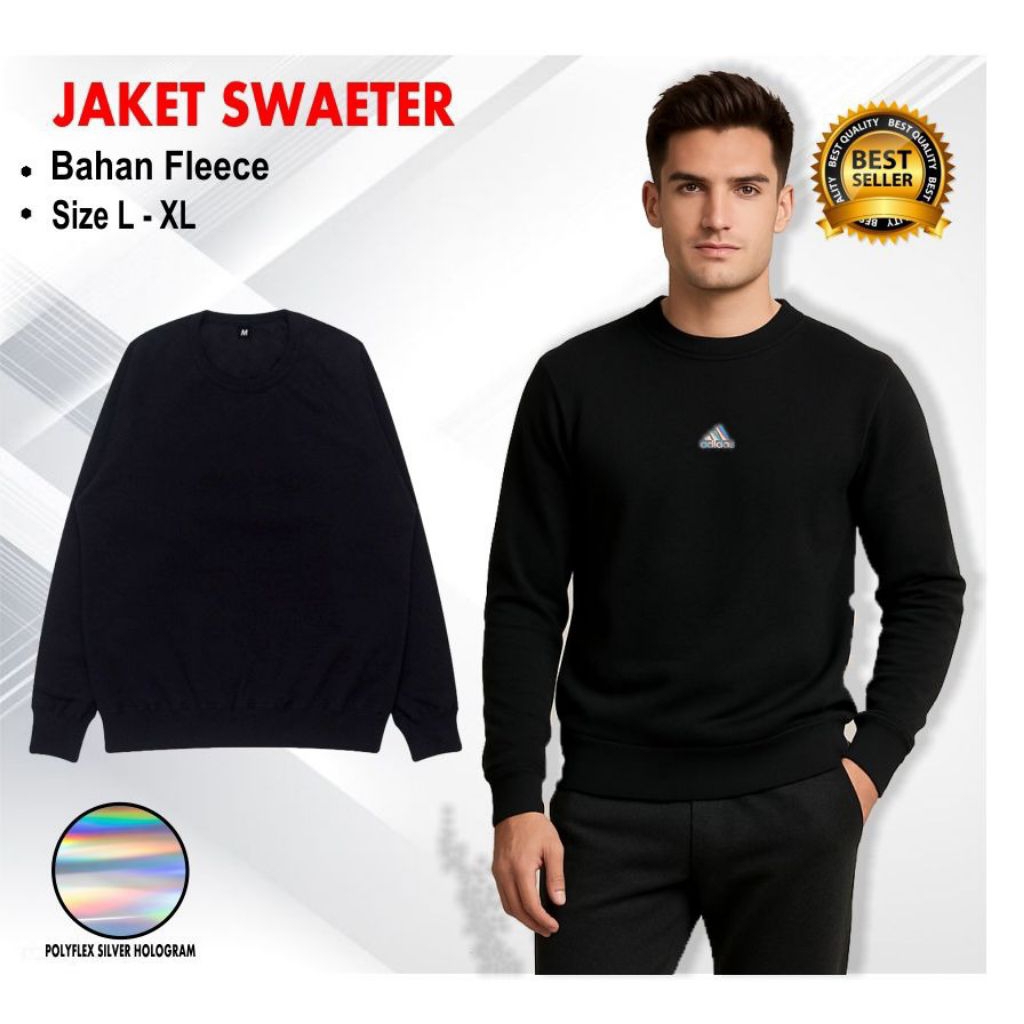 Sweater Pria Wanita Big Size Jumbo Suwiter Wanita Over Size Crewneck Switer Unisex Hitam Polos