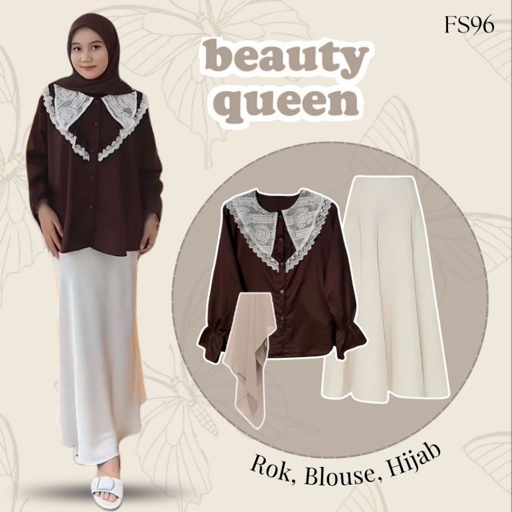 (Blouse, Rok, Hijab) Oneset Yasmin Blouse Ruffle 3in1set kekinian untuk Healing & OOTD keren | FS96