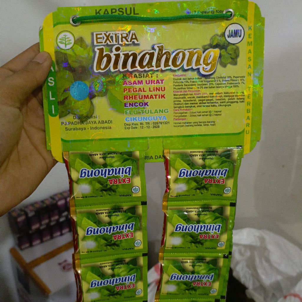 Obat Asam Urat,Pegal Linu, Rheumatik,Encok,Flu Tulang,Cikungunya, Kapsul rentengan Cap Extra Binahon