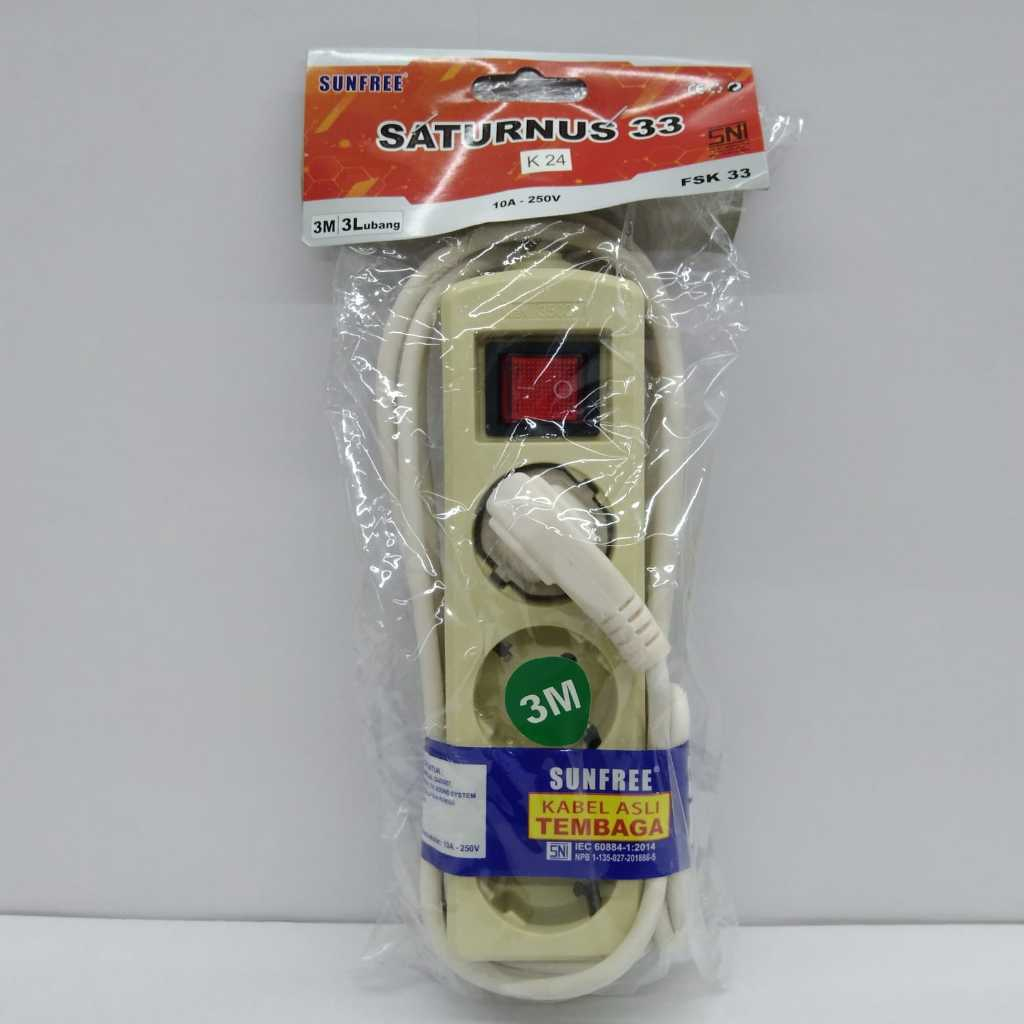 Sunfree Stop Kontak Kabel Cok Sambung 3 Lubang 3 Meter