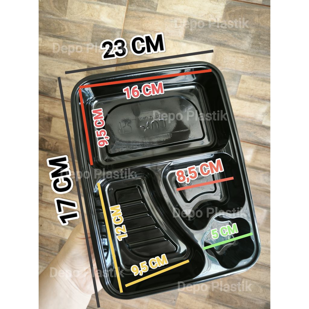Ekojansipp - Mika Bento Tray 4 Sekat Hitam Lux - Kotak Makan Mika Bento 4 Sekat