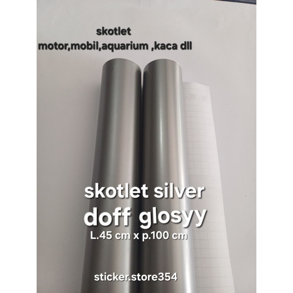 sticker skotlet silver glosy dn dop per meter ,skotlet motor,skotlet mobil,aquarium,kaca dll