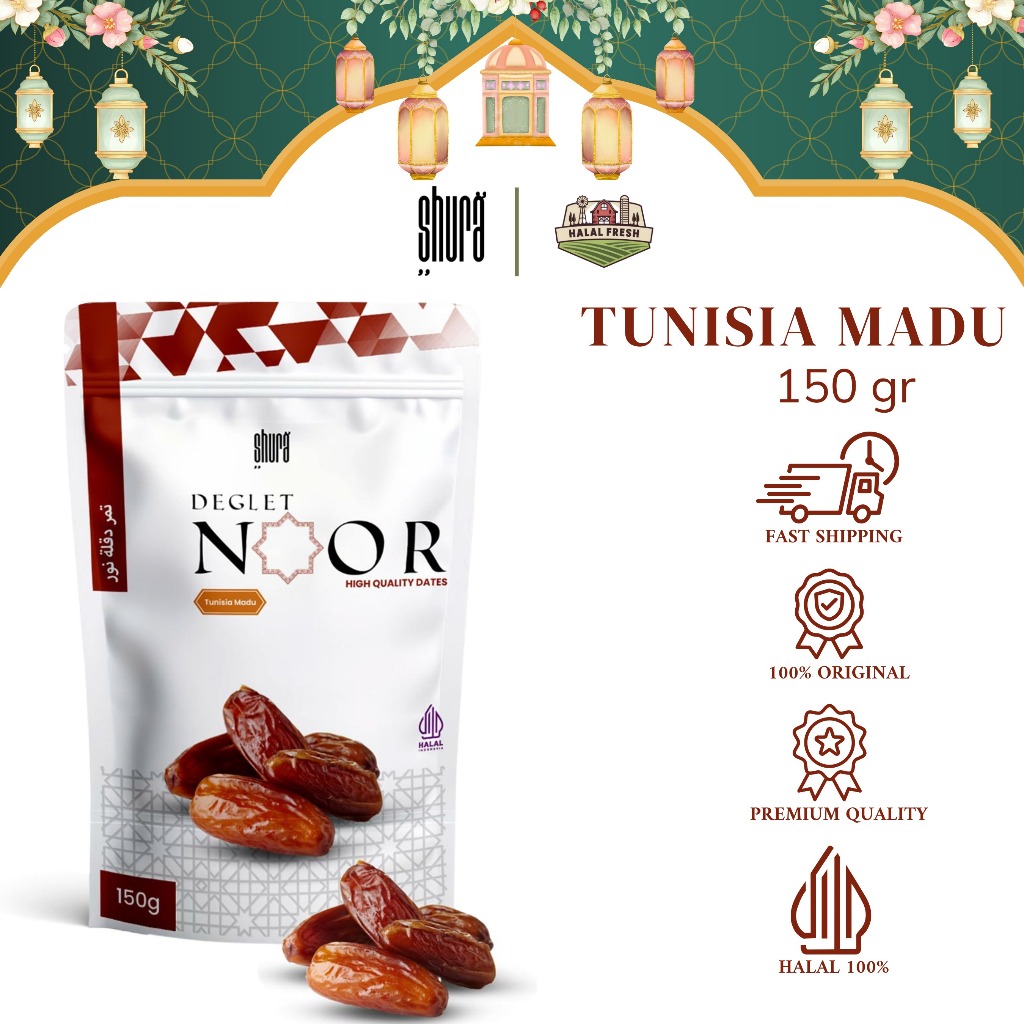 

Shura Kurma Tunisia 150gr Deglet Noor Kemasan Pouch Premium Original High Quality
