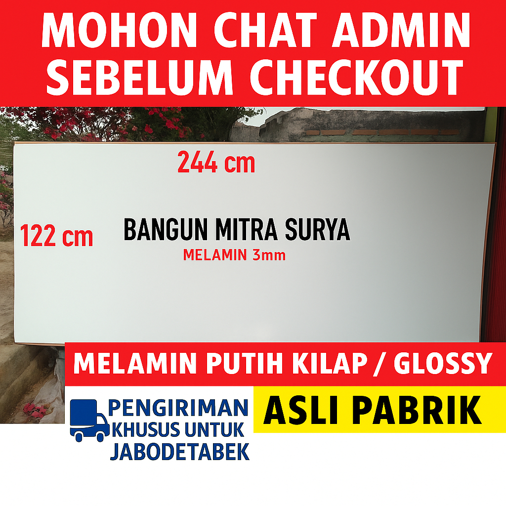 Melamin Triplek MC atau Meranti Campur Putih Kilap 3mm Uk 122x244 Papan Triplek Kayu Kuat