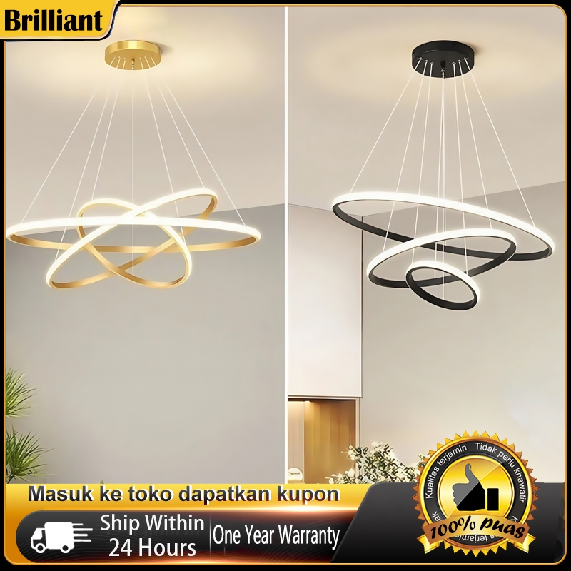 Garansi satu tahunLampu Gantung LED Edisi Rumah Modern Mewah 3-Cincin Lampu Gantung Elegan Bulat