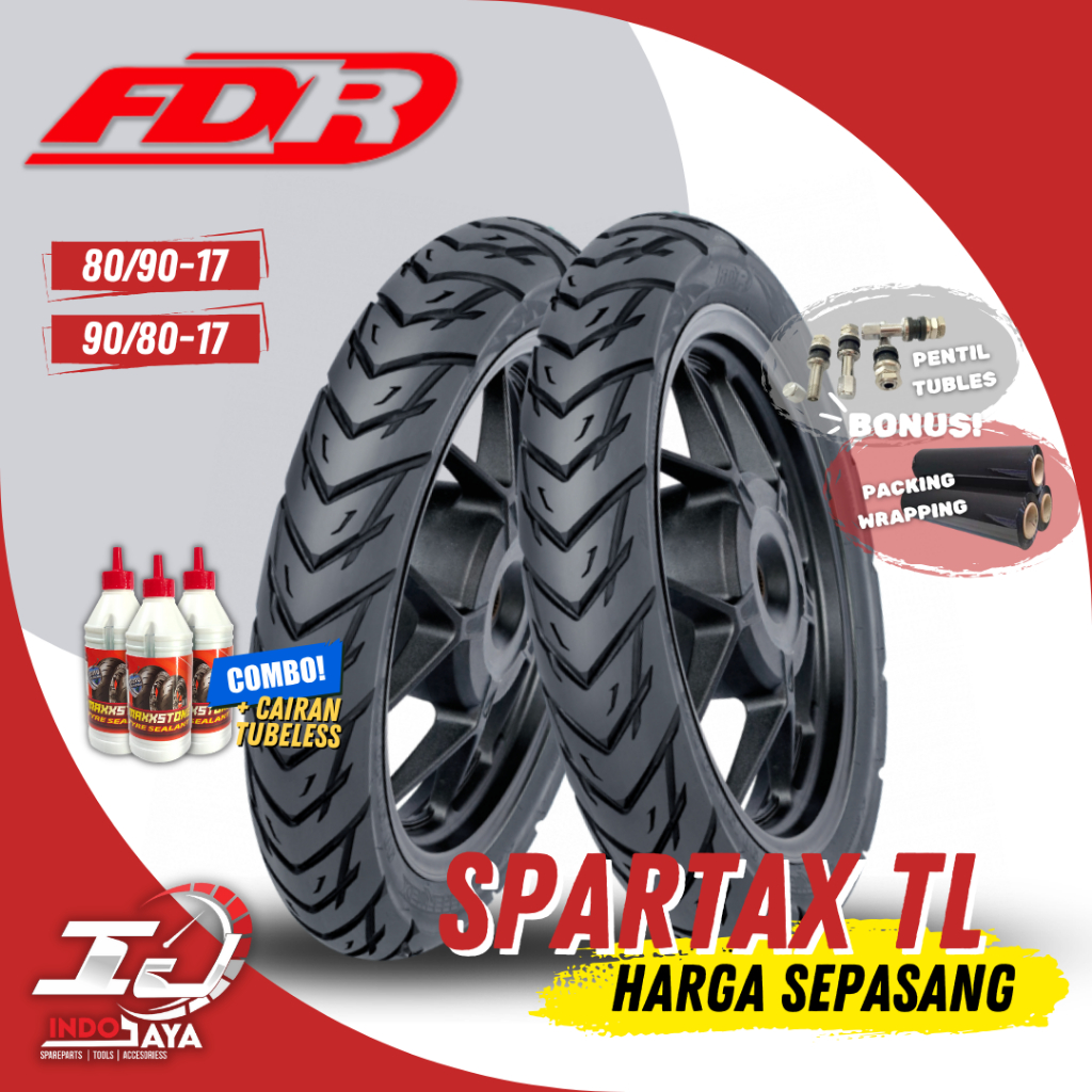 [PAKET MURAH SEPASANG] BAN FDR SPARTAX TUBELESS (80/90-17 & 90/80-17) FDR ORIGINAL / BAN LUAR MOTOR 