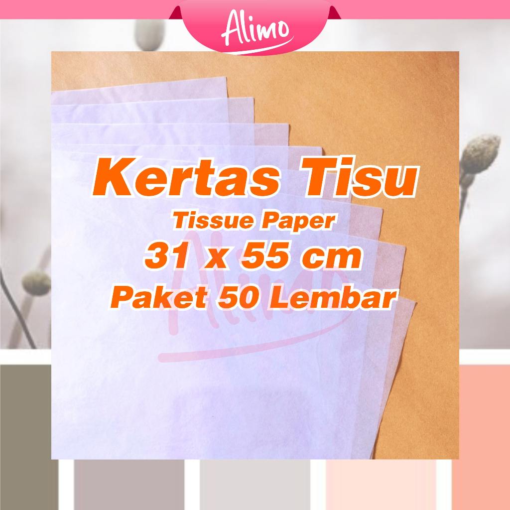 

Alimo Kertas Tisu Packing 31x55 cm Bungkus Baju Sepatu Bunga Wrapping Paket Olshop isi 50 lembar