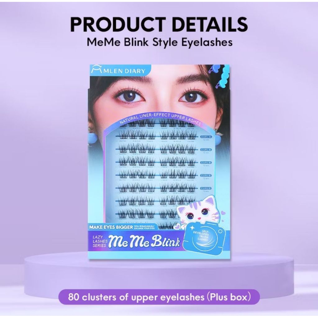 MLEN DIARY Bulu Mata Bling Baby Seri MEME BLINK Panjang 12mm Perpanjangan Bulu Mata Makeup Ekstensi 