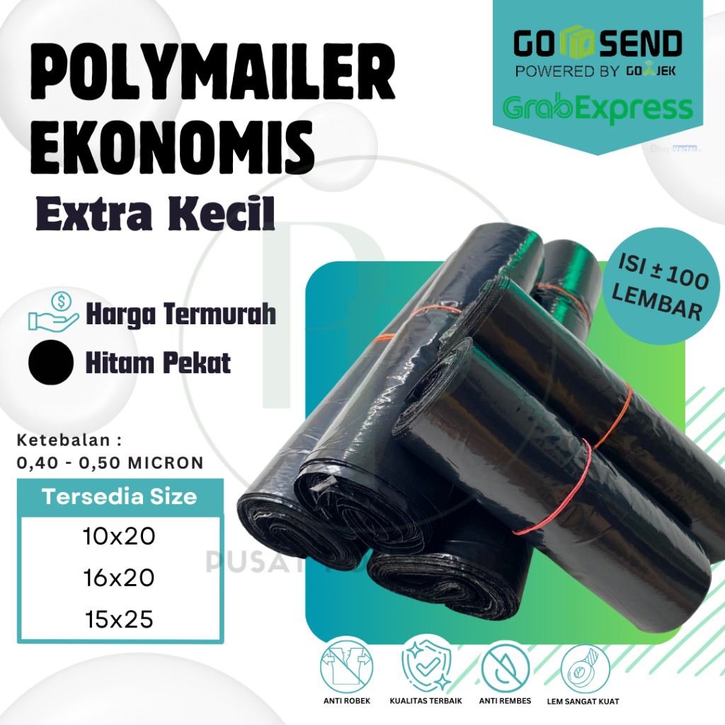 

Plastik Polymailer Ekonomis 100 Lembar – Ukuran Extra Kecil 10x20 15x25 16x20 - Lem Kuat Tebal Murah