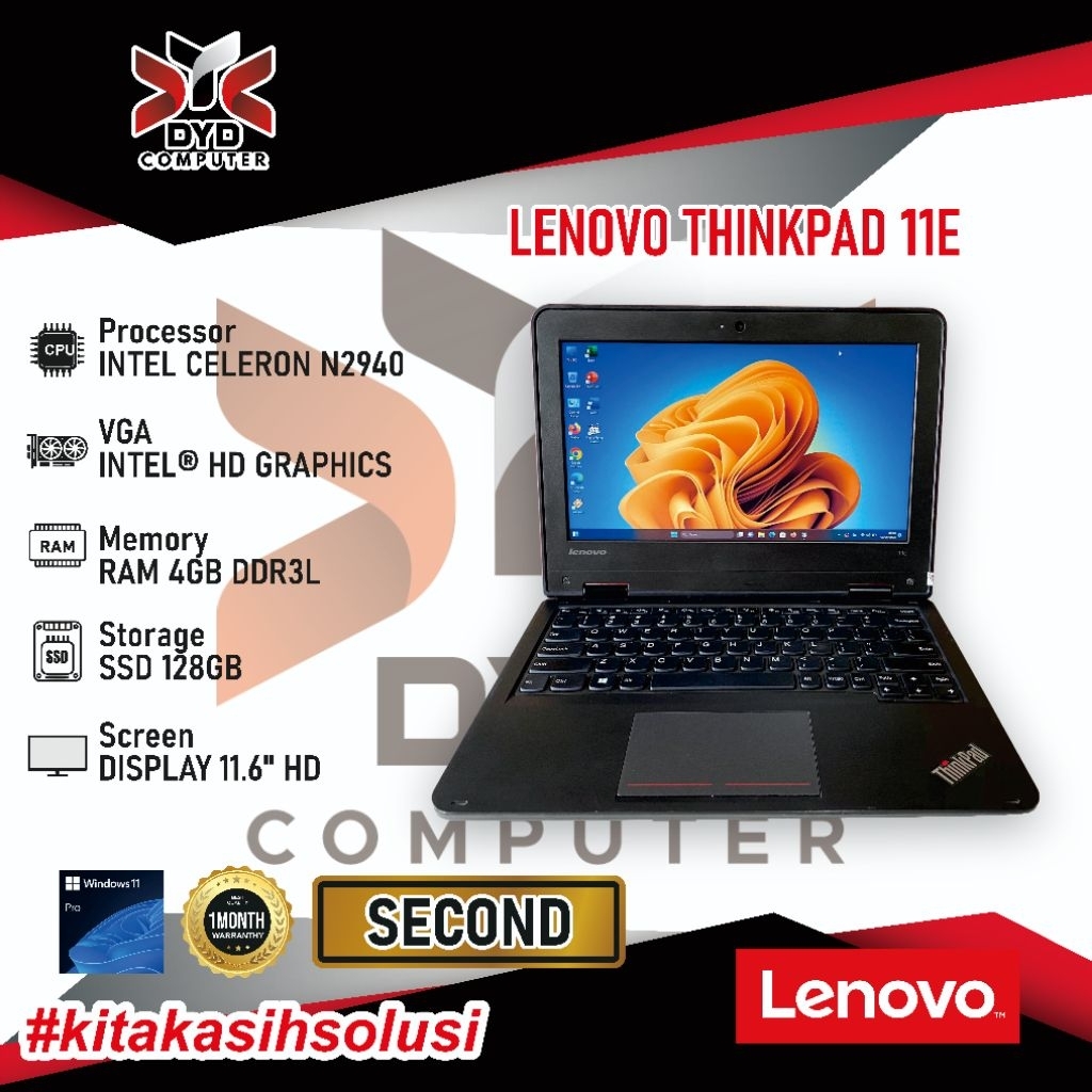 LENOVO THINKPAD 11E INTEL CELERON N2940 RAM 4GB SSD 128GB 11.6 INCH