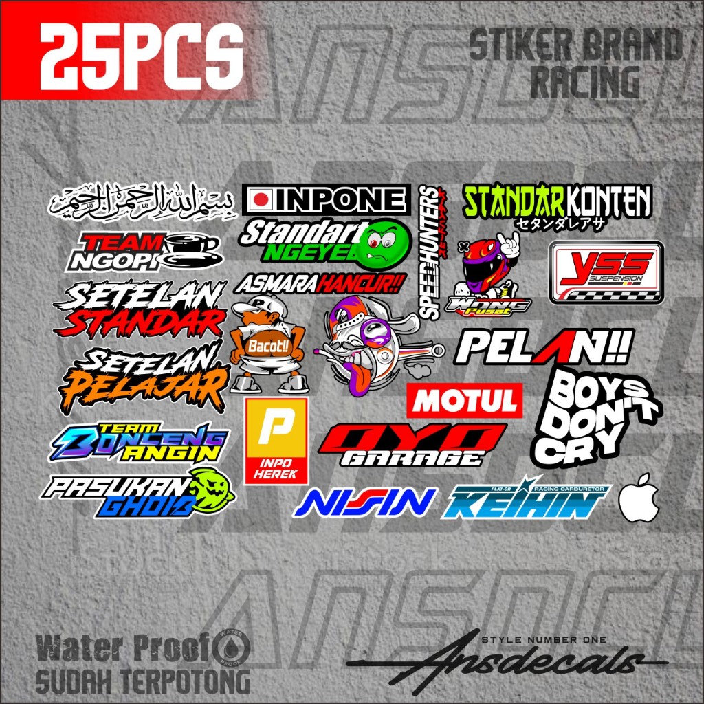

stiker pack paket isi 25pcs brand racing joki dragg kata - kata gaul premium anti luntur