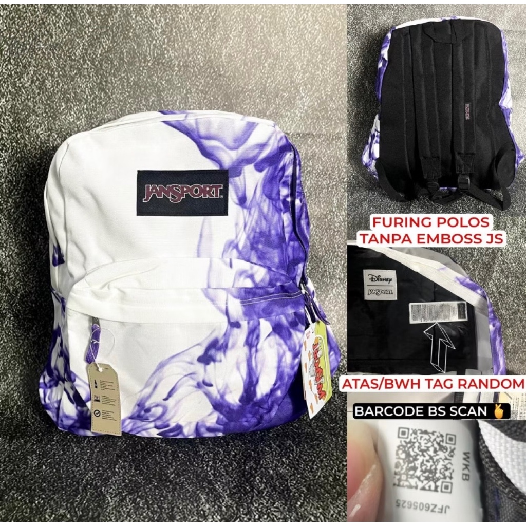 TAS RANSEL JS JANSPORT SPORTS BAGS FOG PURPLE ORIGINAL WHITE BACKPACK / RANSEL JS PRIA WANITA / TAS 