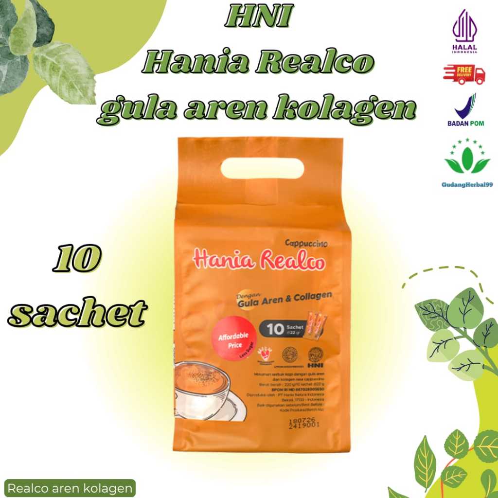 

HNI Hania Realco Cappuccino LESS SUGAR Serbuk Kopi Gula Aren + Kolagen Isi 10 Sachet