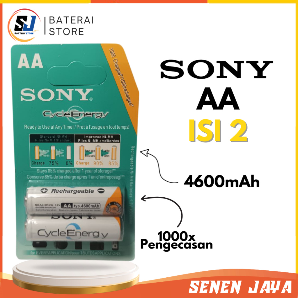 Baterai AA SONY 4600 mAh A2 Batre Charger SONY AA 1.2V Baterai AA SONY Rechargeable BATTERY