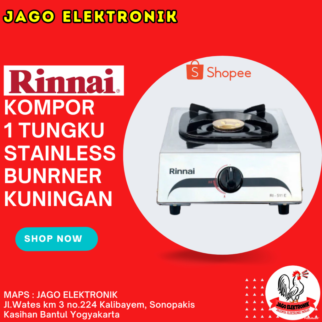Kompor Gas Rinnai 1 Tungku Stainles Kuningan Api Lilin