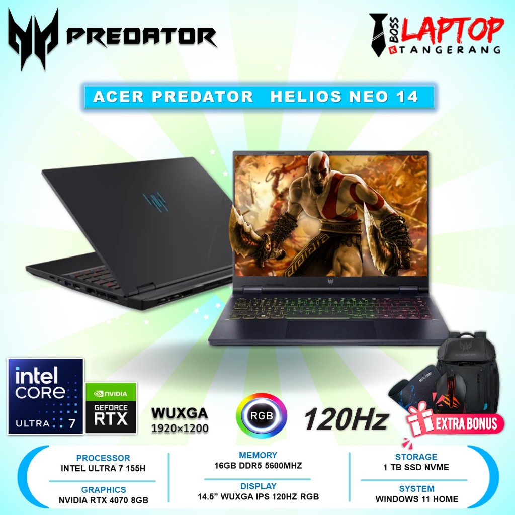Acer Predator Helios Neo 14 RTX4070 8GB Intel Ultra 7 155H Ssd 1TB 14.5 inch WQXGA 120Hz RGB