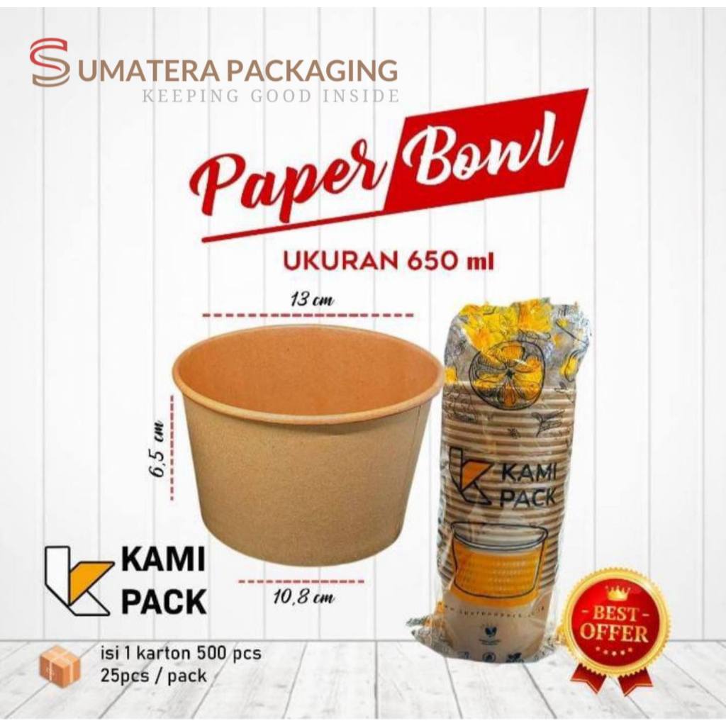 Paper Bowl Tebal 650ml isi 25 pcs KAMIPACK mangkuk kertas tahan panas 650 ml mangkok medan
