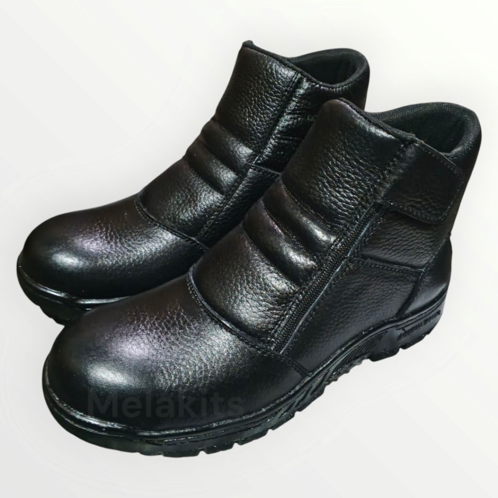 sepatu safety pendek resleting kulit sapi asli