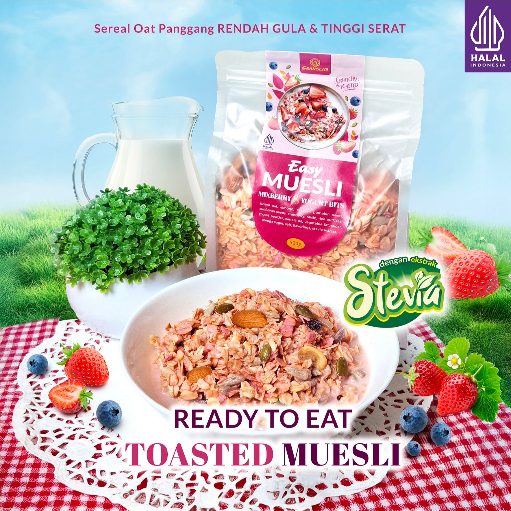 

EASY MUESLI MixBerry Yogurt Bits - Toasted Muesli Berry Yogurt Sereal Siap Makan | Granolab Muesli