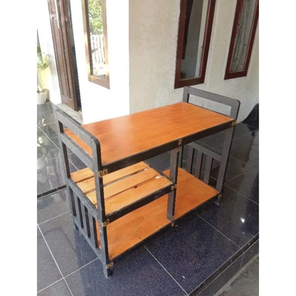 Meja kompor 2 tungku | Meja dapur serbaguna | Meja kayu